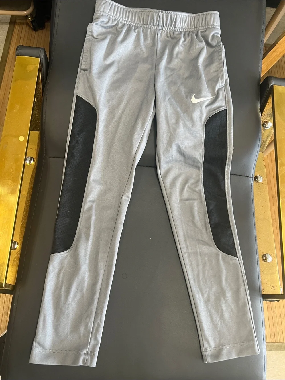 Nike Light Gray Joggers with Black Panels and White Swoosh